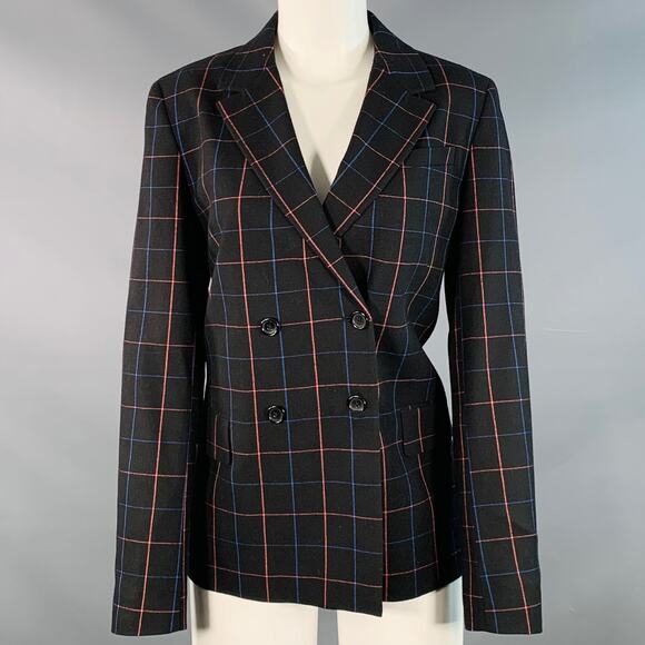 PAUL SMITH Size M Black Blue Orange Window Pane Double Breasted Jacket Blazer - Picture 1 of 9